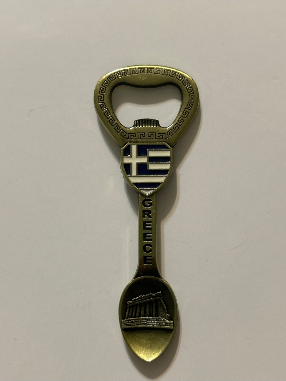Vintage Greece Souvenir Spoon Bottle Opener Fridge Magnet Parthenon Flag